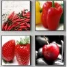 Cuadros para la cocina con marco. 4 cuadros de frutas y verduras color rojo para darle vida a tu cocina.